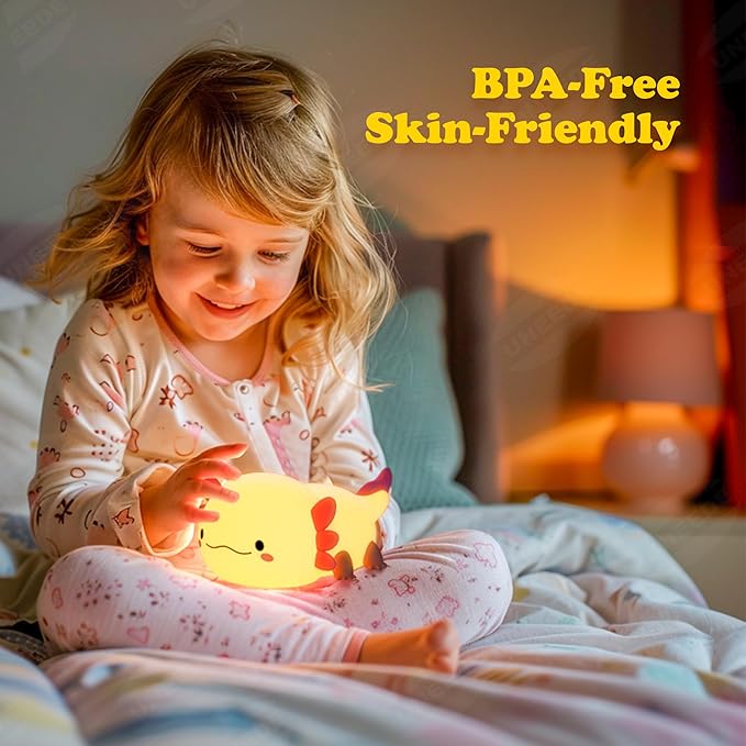 UNEEDE Axolotl Night Light for Kids with Axolotl Keychain,Animal Silicone Nursery Night Lamp, Rechargeable Table Lamp Bedside Lamp,Cute Room Decor Night Light for Bedroom,Desk Decorations,Gift