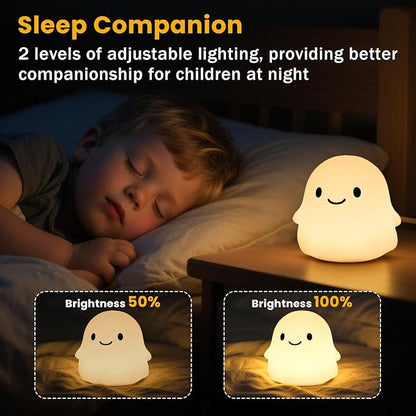 Ghost Night Light, Squishy Halloween Gifts with 50Hrs Battery, Tap Control 2 Brightness, 30Min Auto-Off, Rechargeable Cloud Lamp for Kids Bedroom, [Mothers Day Gifts]