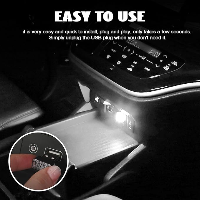 NTNEV 4PCS USB LED Car Interior Atmosphere Lamp, Mini Led USB Lights for Car Decoration, Ambient Lighting Kit, Plug-in USB Interface, Universal Car Interior Accessories (White)