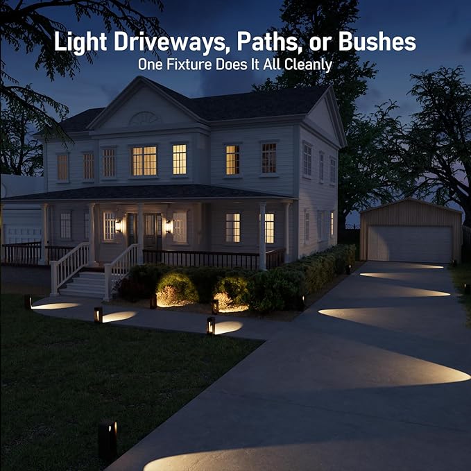 LEONLITE LED Pathway Lights Low Voltage, 180° Adjustable Head Focused or Wide Ground Coverage, 3W Outdoor Landscape Lighting for Driveway, Walkway, ETL Listed, Aluminum, 3000K Warm White, Pack of 8