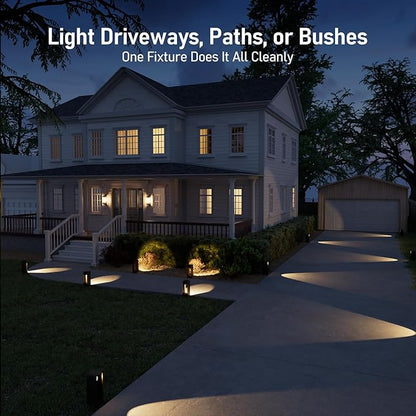 LEONLITE LED Pathway Lights Low Voltage, 180° Adjustable Head Focused or Wide Ground Coverage, 3W Outdoor Landscape Lighting for Driveway, Walkway, ETL Listed, Aluminum, 3000K Warm White, Pack of 4