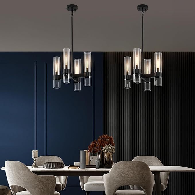 4 Lights Black Chandeliers for Dining Room Light Fixture | Entryway Chandelier for Foyer with Glass Cover | Kitchen Island Lighting Over Table for Hallway | Entryway | Corridors | Bedroom