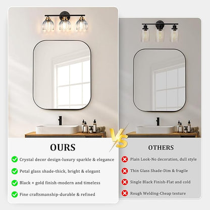 TALOYA Bathroom Vanity Light Fixtures, 3-Light Modern Black and Gold Wall Lights Over Mirror with Gradient Blue Tulip Glass Shades Bathroom Wall Lamp for Mirror, Living Room,Hallway, Farmhouse