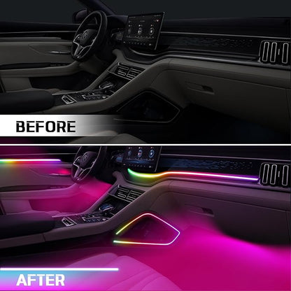 Dreamcolor Acrylic Interior Car LED Strip Light with Wireless APP Control, RGB 14-in-1 Ambient Lighting Kit with Music Sync, Dynamic Color Chasing Neon Light Kits for Car Interior