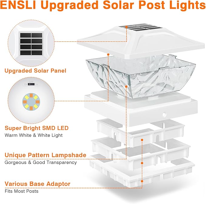 4 Pack Solar Post Cap Lights, 2 Mode Bright Solar Post Lights Outdoor Waterproof, Outdoor Post Lights Solar Powered Deck Lights for 4x4 4.5x4.5 5x5 Posts in Garden Decor