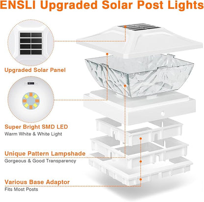 4 Pack Solar Post Cap Lights, 2 Mode Bright Solar Post Lights Outdoor Waterproof, Outdoor Post Lights Solar Powered Deck Lights for 4x4 4.5x4.5 5x5 Posts in Garden Decor