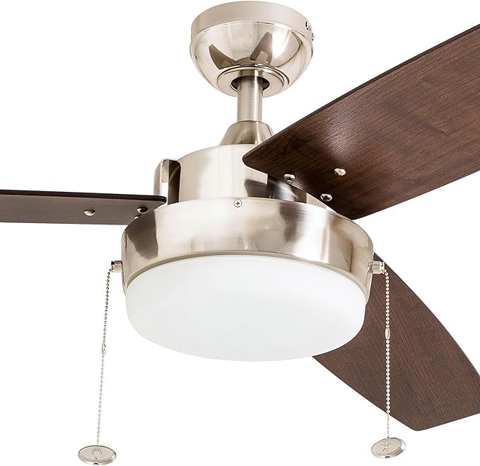Prominence Home Statham, 52 Inch Contemporary Indoor LED Ceiling Fan with Light, Pull Chain, Dual Mounting Options, Modern Dual Finish Blades, Reversible Motor - 51018-01 (Espresso)