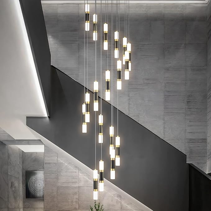 18-Light Modern Kitchen Island Black Gold Ceiling Pendant Light Dimmable LED 108W Staircase Large Chandelier Lobby Living Room Bedroom Foyer High Ceiling Chandelier