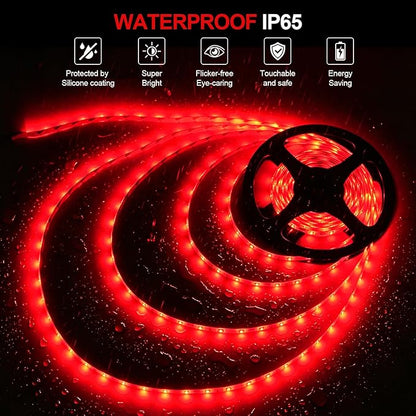 Red LED Strip Light 16.4ft – Dimmable, Waterproof, Flexible & Cuttable – 12V UL Listed Adapter – 3M Tape – DIY for Bedroom, Party, Bar, Festival