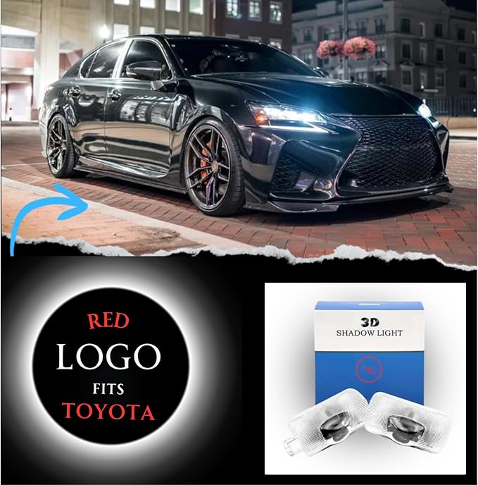 LED Car Door Light Logo Projector (Red) Welcome Courtesy Light for Toyota Highlander 4runner Avalon Camry Corolla Land Cruiser Prius Sequoia Sienna Tundra Venza Accessories.