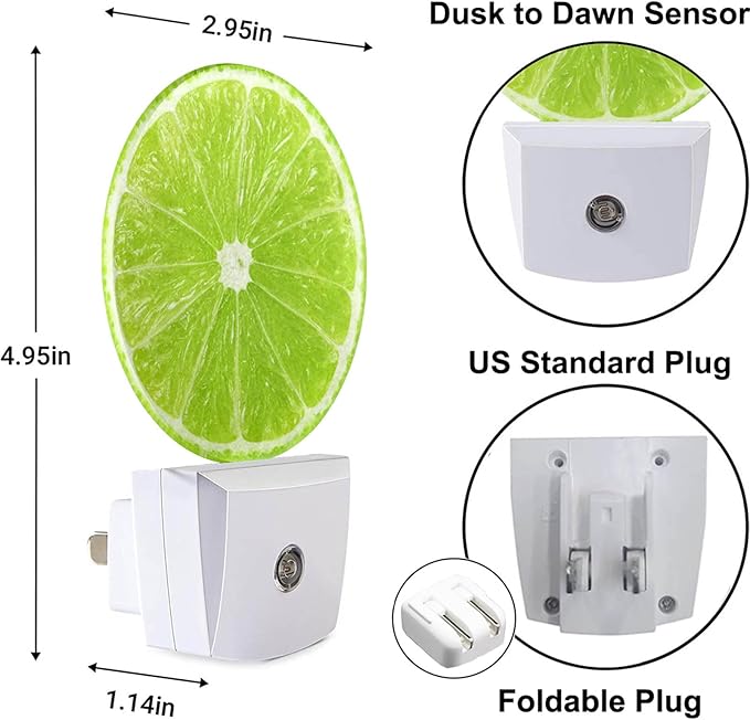 Lime Lemon Night Light Tropical Fruit Summer Juice Plug-in Night Lights with Dusk-to-Dawn Sensor Sleep Friendly LED Lighting for Women/Girls/Boys for Bedroom Bathroom Living Room