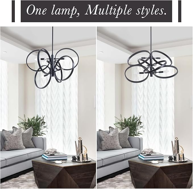 VILUXY Contemporary Black Chandelier Sputnik Ceiling Light Fixture 6-Light Mid-Century Geometric Circle Pendant Light for Dining Room Staircase Foyer 24.5"