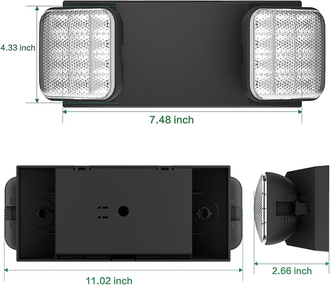12 Packs Blacks Emergency Lights with Backup Battery,Two Head Adjustable Fire Commercial Emergency Light Fixture-UL Listed-120/277VAC-Led Emergency Exit Lights Fixtures for Business.