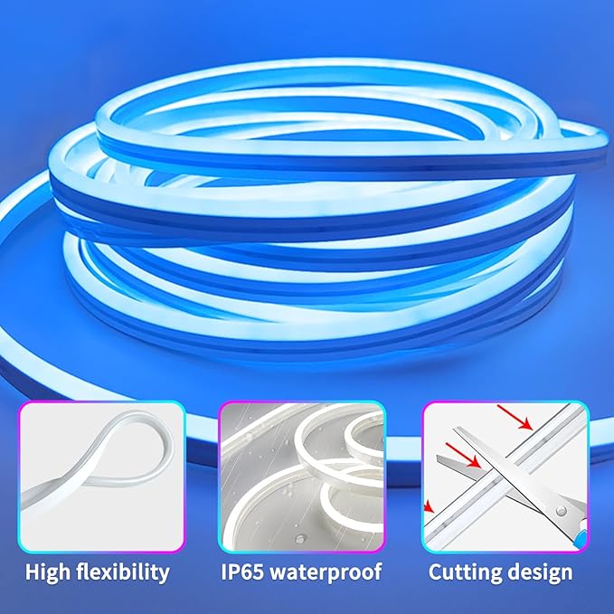segrass 100FT RGB LED neon Rope Lights LED neon Lights with Remote/APP Control 24V IP65 Waterproof Flexible Neon LED Strip Lights for Bedroom Room Outdoors Decor（2 Rolls of 50ft）