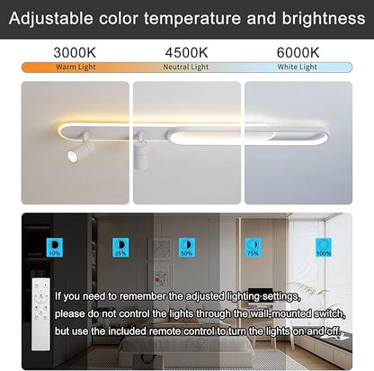 39.3Inch Dimmable LED Ceiling Light with 2 Spotlights Modern LED Ceiling Light with Remote Long Linear Ceiling Lamp for Kitchen Bedroom Office Laundry Room White/50W