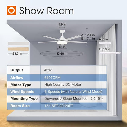 addlon Ceiling Fans with Lights, 60 inch White Ceiling fan with Light and Remote Control, Reversible, 3CCT, Dimmable, Noiseless,Outdoor Ceiling Fan for Patios, Living Room, Indoor/Outdoor Use