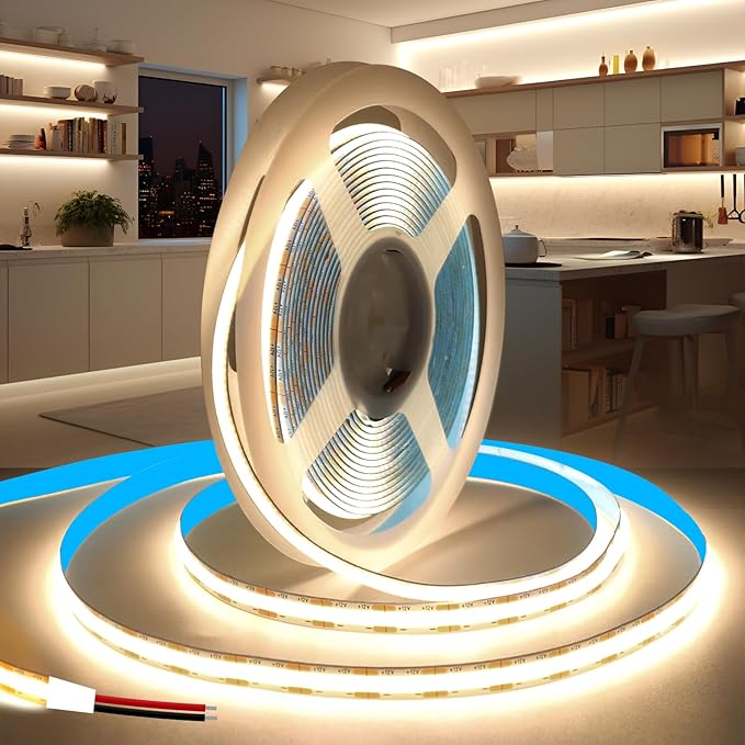 COB LED Strip Lights 16.4ft/5m, 12V LED Light Strip, Neutral White 4000K Under Cabinet Lighting, Super Bright Flexible Tape Lights for Bedroom,Mirror,Kitchen,Living Room(Power Supply Not Included)
