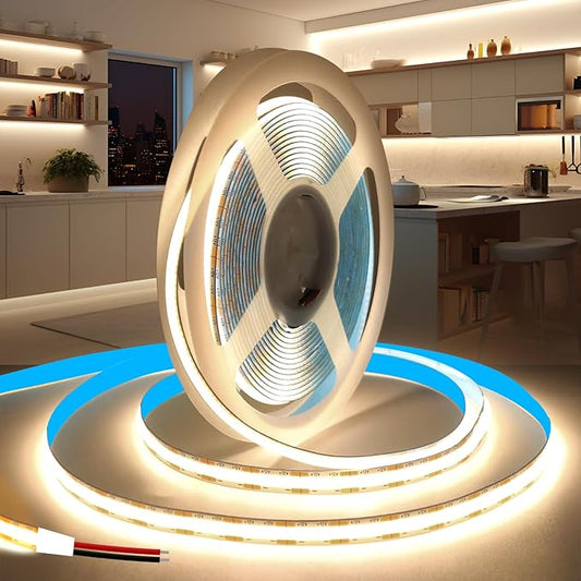 COB LED Strip Lights 16.4ft/5m, 12V LED Light Strip, Neutral White 4000K Under Cabinet Lighting, Super Bright Flexible Tape Lights for Bedroom,Mirror,Kitchen,Living Room(Power Supply Not Included)