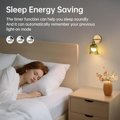 Shenmoyl Vintage Battery Operated Wall Sconces Set of Two, Rechargeable Battery Powered Wall Sconces with Remote Control, Wireless Dimmable LED Light for Bedside Bathroom Living Room (Green Lily)