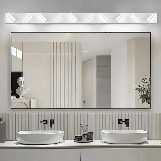 IZORRO LED Modern Bathroom Lights Fixtures(10-Light,Dimmable),Matte White Acrylic Wall Lighting,Vanity Lights for Bathroom Over Mirror - 6000k 36In （No Assembly Required）