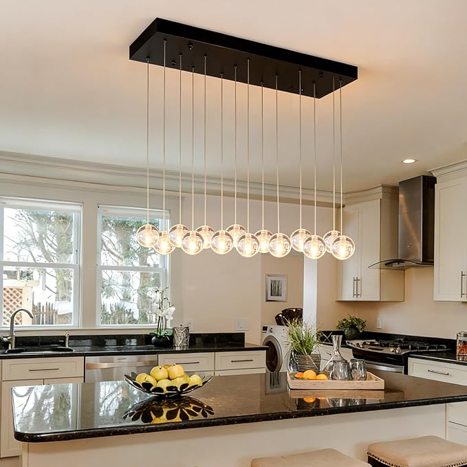 14 Lights Black Raindrop Rectangle Chandelier, Modern Bubble Crystal Chandelier for Dining Room, Large Pendant Light for High Ceilings Staircase Foyer Entryway Living Room Kitchen Island