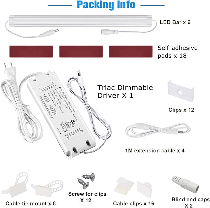 Litever Under Cabinet LED Lighting Kit Dimmable by AC Wall Dimmer. Plug in or Hardwired LED Driver. Super Bright Linkable Light Bar for Kitchen Cabinet Counter Shelf. 35W 2000 Lumen. Daylight 5000K