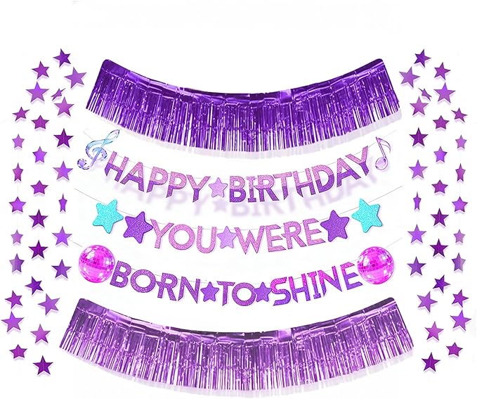 Kpop Happy Birthday Banner Set - Kpop Birthday Party Decorations with Purple Shining Star Garland, Music Idol Party Decor for Girls