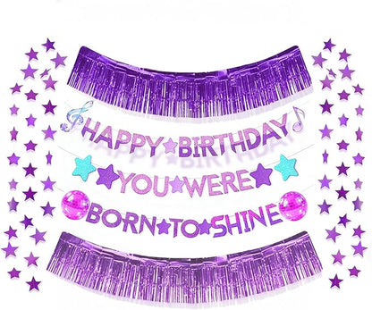 Kpop Happy Birthday Banner Set - Kpop Birthday Party Decorations with Purple Shining Star Garland, Music Idol Party Decor for Girls
