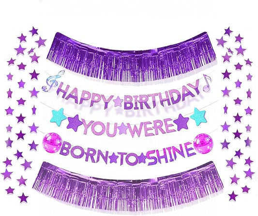 Kpop Happy Birthday Banner Set - Kpop Birthday Party Decorations with Purple Shining Star Garland, Music Idol Party Decor for Girls