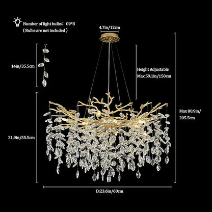 Crystal Chandeliers,23.6" Gold Modern Round Crystal Chandeliers for Dining Room Industrial Farmhouse Raindrop Chandelier for Kitchen Island, Living Room, Bedroom, Entryway (8-Light)