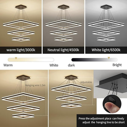 Ceiling Chandelier, with Remote Control Dimmable 3 Color Mode & Brightness (Warm & Cool & Neutral Light) Ceiling Chandelier, Acrylic Anti-Flicker Dining Light Fixture for Kitchen