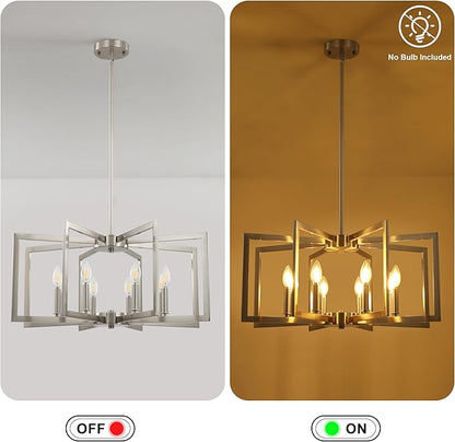 Klgxnrd 8-Light Modern Farmhouse Brushed Nickel Chandeliers for Dining Room, Large Industrial Kitchen Table Chandelier, Metal Geometric Hanging Light Fixture for Living Room Entryway Foyer Stairway