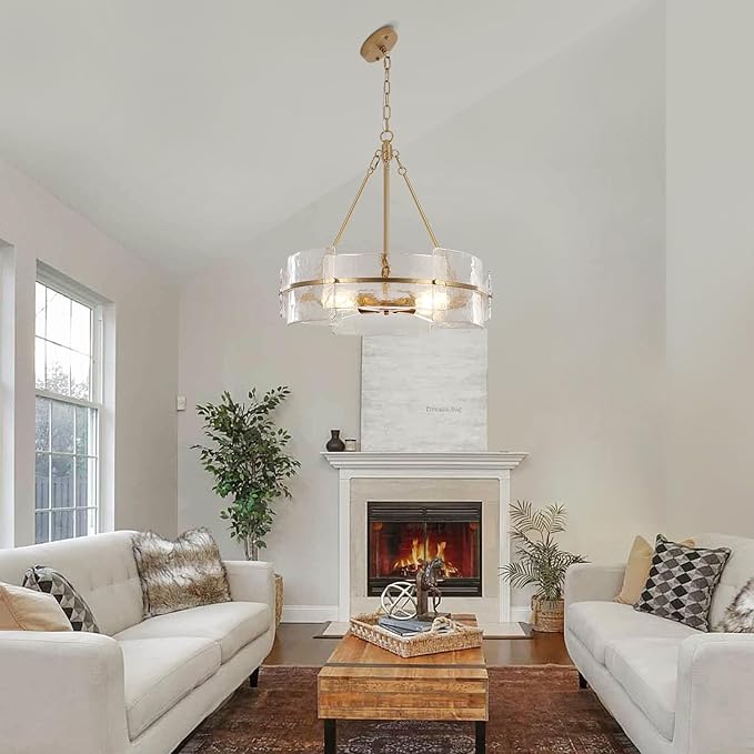 Modern Chandelier for Dining Room, 22" Gold Glass Chandelier, Large Farmhouse Round Chandelier for Dining Room, Foyer, Bedroom, Hallway, Entryway