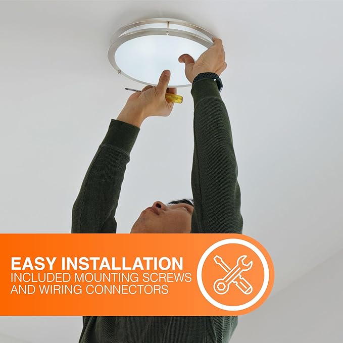 Sylvania 16" Saturn Ring LED Light Fixture, 35W, 5 Temperature Select, Dimmable, 2500 LMS, Brushed Nickel, for Family Rooms/Hallways/Kitchens/Bedrooms - 1 Pack (67229)