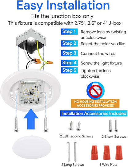 2 Pack 5CCT 6 Inch LED Disk Light, Dimmable Flush Mount Ceiling Lights, 2700K/3000K/3500K/4000K/5000K Selectable, 15W 1100LM, CRI 90, Low Profile Surface Mount Ceiling Disc Light, Wet Rated & ETL