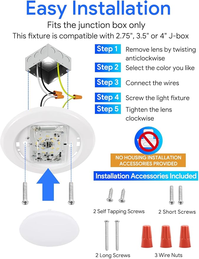 6 Pack 5CCT 6 Inch LED Disk Light, Dimmable Flush Mount Ceiling Lights, 2700K/3000K/3500K/4000K/5000K Selectable, 15W 1100LM, CRI 90, Low Profile Surface Mount Ceiling Disc Light, Wet Rated & ETL