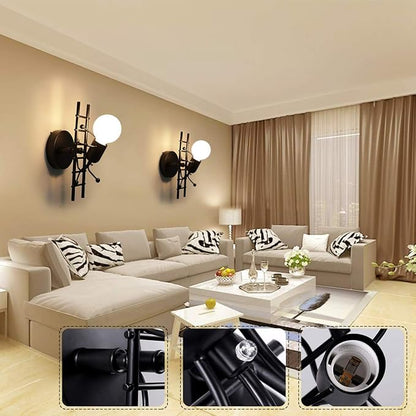 Kawell Creative Humanoid Wall Light Fixtures Indoor Wall Lamp Modern Wall Sconce Light Fixtures Art Deco for Children Room Bedroom Living Room Kitchen Stairs Hallway Restaurant Cafe Bar, Black