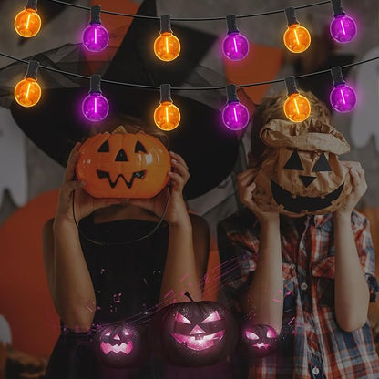 Purple and Orange Christmas Lights, 25FT 27 Count Christmas G40 LED String Lights, Indoor Decoration Lights for Outdoor Patio Home Party Garden Yard-Black Wire