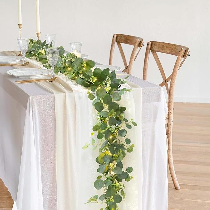 N&T NIETING 4 Pack Artificial Eucalyptus Garland with Lights, 6FT Artificial Greenery Garlands, Battery Operated Twig Vine for Room Stairs Mantle Wedding Holiday Mothers Day Decoration Indoor Outdoor