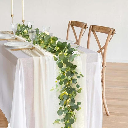 N&T NIETING 4 Pack Artificial Eucalyptus Garland with Lights, 6FT Artificial Greenery Garlands, Battery Operated Twig Vine for Room Stairs Mantle Wedding Holiday Mothers Day Decoration Indoor Outdoor