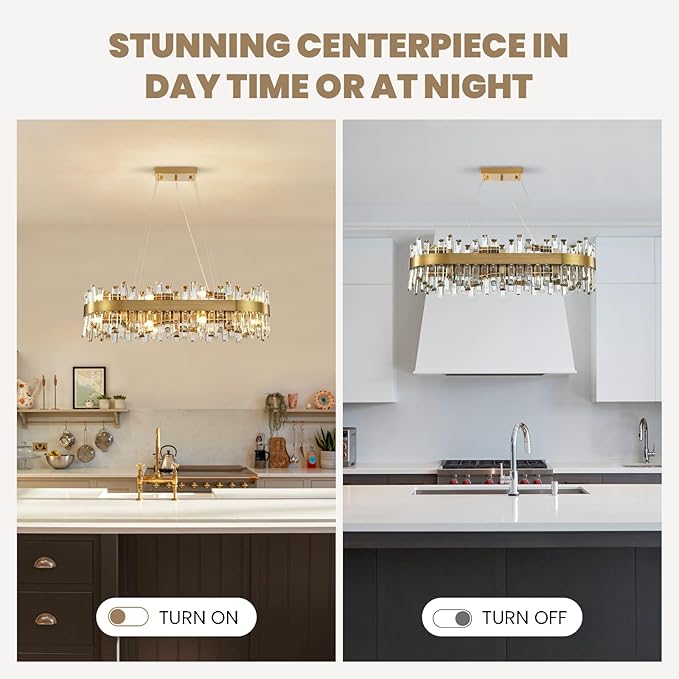 Modern Crystal Chandelier, 16-Light Rectangular Gold Crystal Chandelier for Dining Room, Luxury Oval 2-Tiers K9 Crystal Flush Mount Pendant Ceiling Light for Living Room Kitchen Island L35.4''