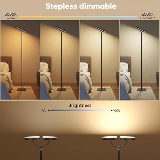【Upgraded】Modern LED Floor Lamp - 30W Super Bright Standing Lamp, 350° Rotating Reading Floor Lamp with Remote Control, 3000K-6500K Stepless Dimmable, Tall Floor Lamp for Living Room, Bedroom, Office