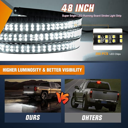 Nilight 48 Inch Truck Tailgate Strobe Light Strip Tail Emergency Bar Rear Window Warning Lamp Ultra-Bright Double Row 288 LED for Pickup Trailers Construction Vehicles Car SUV, White