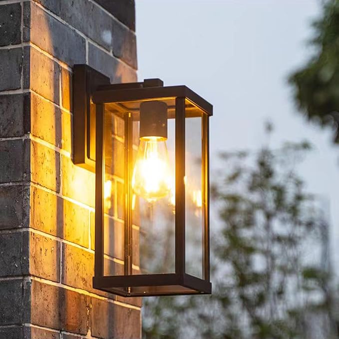 Outdoor Wall Light Fixtures, Exterior Waterproof Lanterns, Porch Sconces Wall Mounted Lighting with E26 Sockets & Glass Shades, Modern Matte Black Wall Lamps for Patio Front Door Entryway (3)