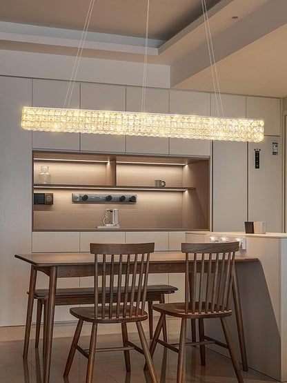 ykolupty W48 Modern Rectangular Crystal Chandeliers Dining Room Chandelier,Silver Pendant Light Fixture with Remote Control for Living Room Kitchen Island