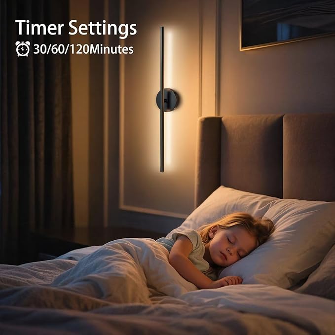 Rechargable Wall Sconce Set of Two, Modern Wireless USB Sconce Lights with Remote, 28.35Inch Dimmable Indoor Home Wall Decor Lights for Bedroom, Living Room, Hallway (Black/Round)