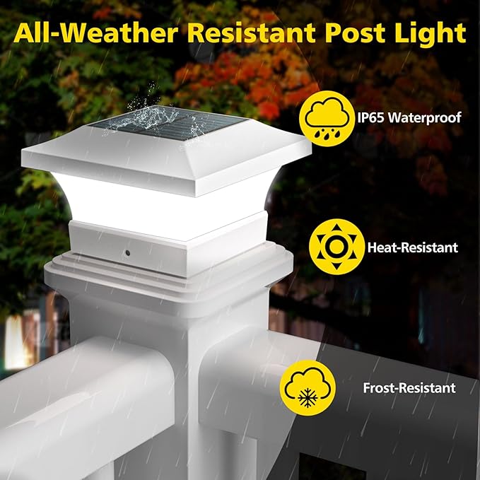 T-SUN Solar Post Cap Lights, Waterproof Outdoor Solar Powered Deck Fence Post Lights for 4 X 4 Wooden/Vinyl Posts, 6000K Cool White Lighting Decor for Deck, Patio, Garden, Porch, Fence(White -12 Pack)