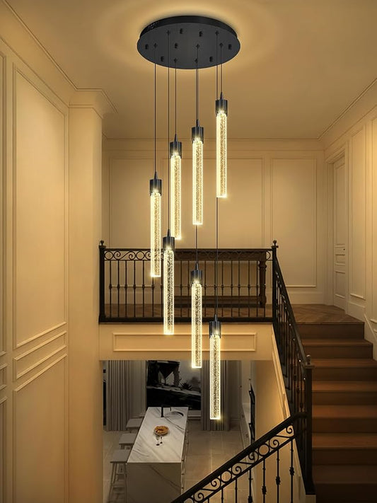 ykolupty Pendant Light Fixtures LED Black 8-Light Chandelier for Living Room Modern Bubble Crystal Chandelier Entryway Foyer Dimmale 2700K-6000K