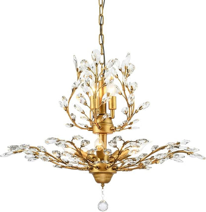 Garwarm 8-Light Vintage K9 Crystal Chandeliers Ceiling Lights LED Light Crystal Pendant Lighting Ceiling Light Fixtures Chandeliers Lighting for Living Room Bedroom Restaurant Porch (Gold)