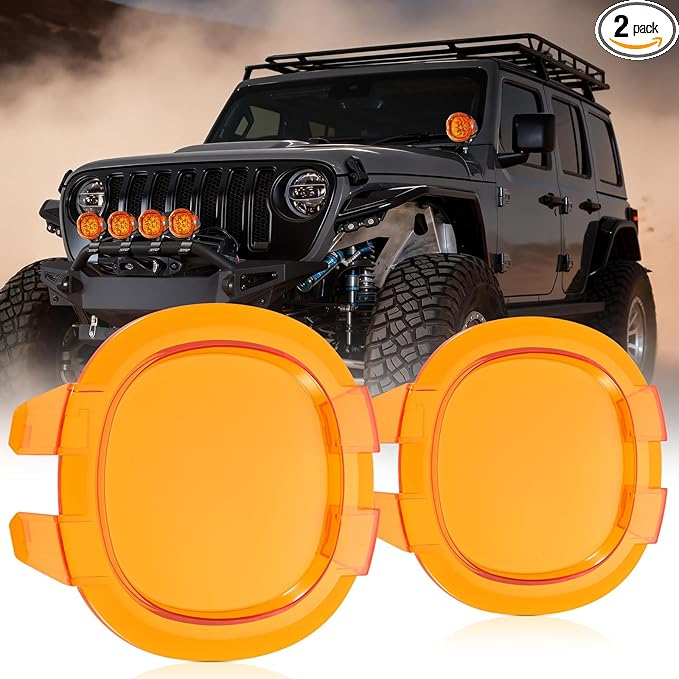 Auxbeam P4 Series 4 Inch Deep Amber Light Covers 2300K Dark Amber Tint Round Off-Road Light Lens Cap LED Pods Covers Reduce Glare for Fog & Dust Low Visibility, 2 Packs